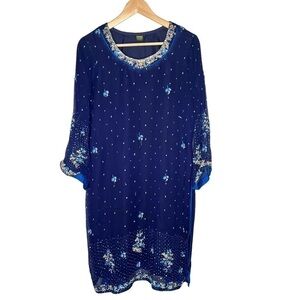 Evershine blue sheer lined beaded embroidered Indian Sareeka